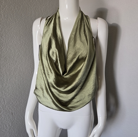 Nasty Gal Olive Cowl Plunge Halter Top - Picture 4 of 10